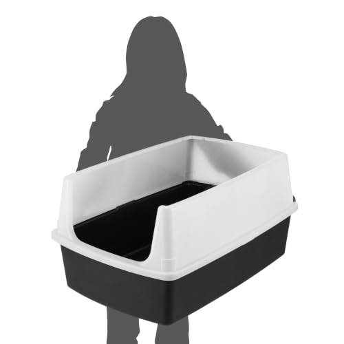 IRIS USA XX-Large High Sided Cat Litter Box, Scatter Shield, Black | Huge 30" x 20" x 14", Multi-Cat Use, Jumbo Capacity Pan, Extended Length Design, Oversized Basin, Multiple Cat Ready