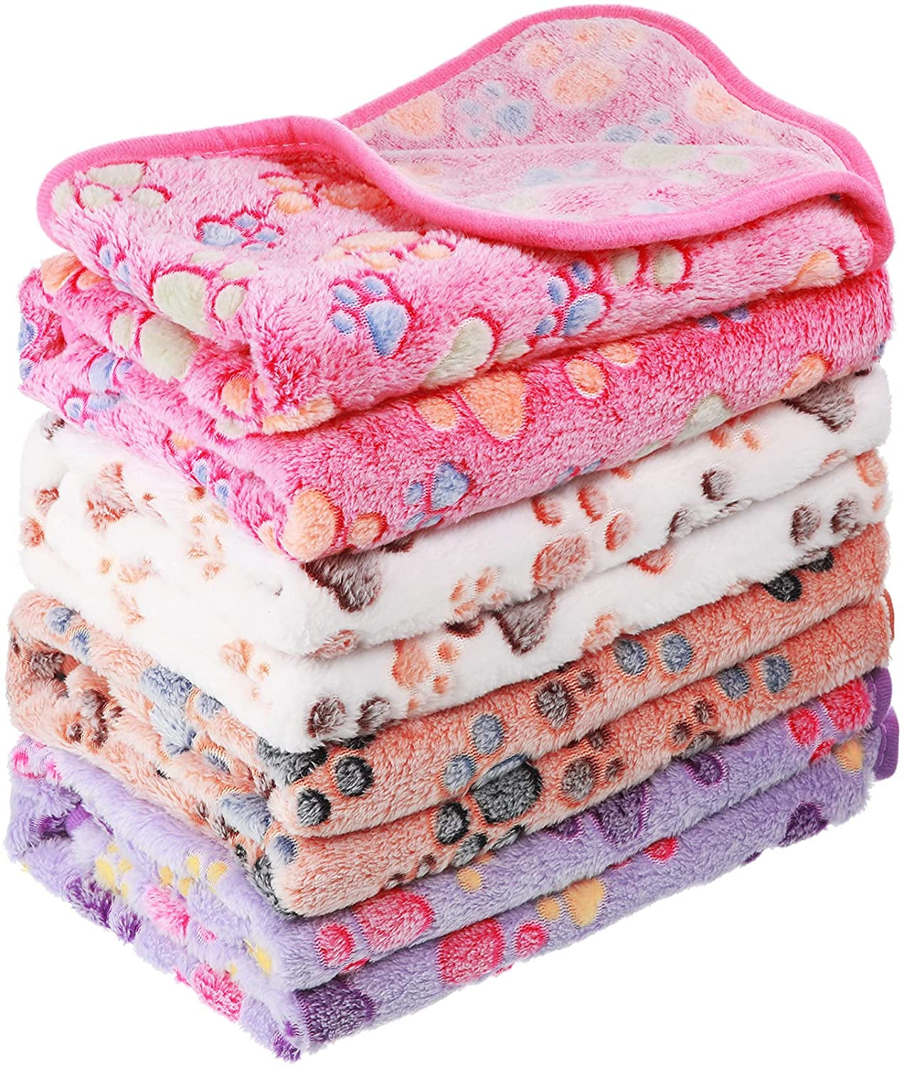 4 Pcs Pet Blanket Dog Puppy Blanket Paw Print Fleece Blanket for Small Medium Pet Dog Cat Warm Soft Sleep Mat Guinea Pig Cage Liners Blanket(White, Coffee, Pink, Purple, Small)