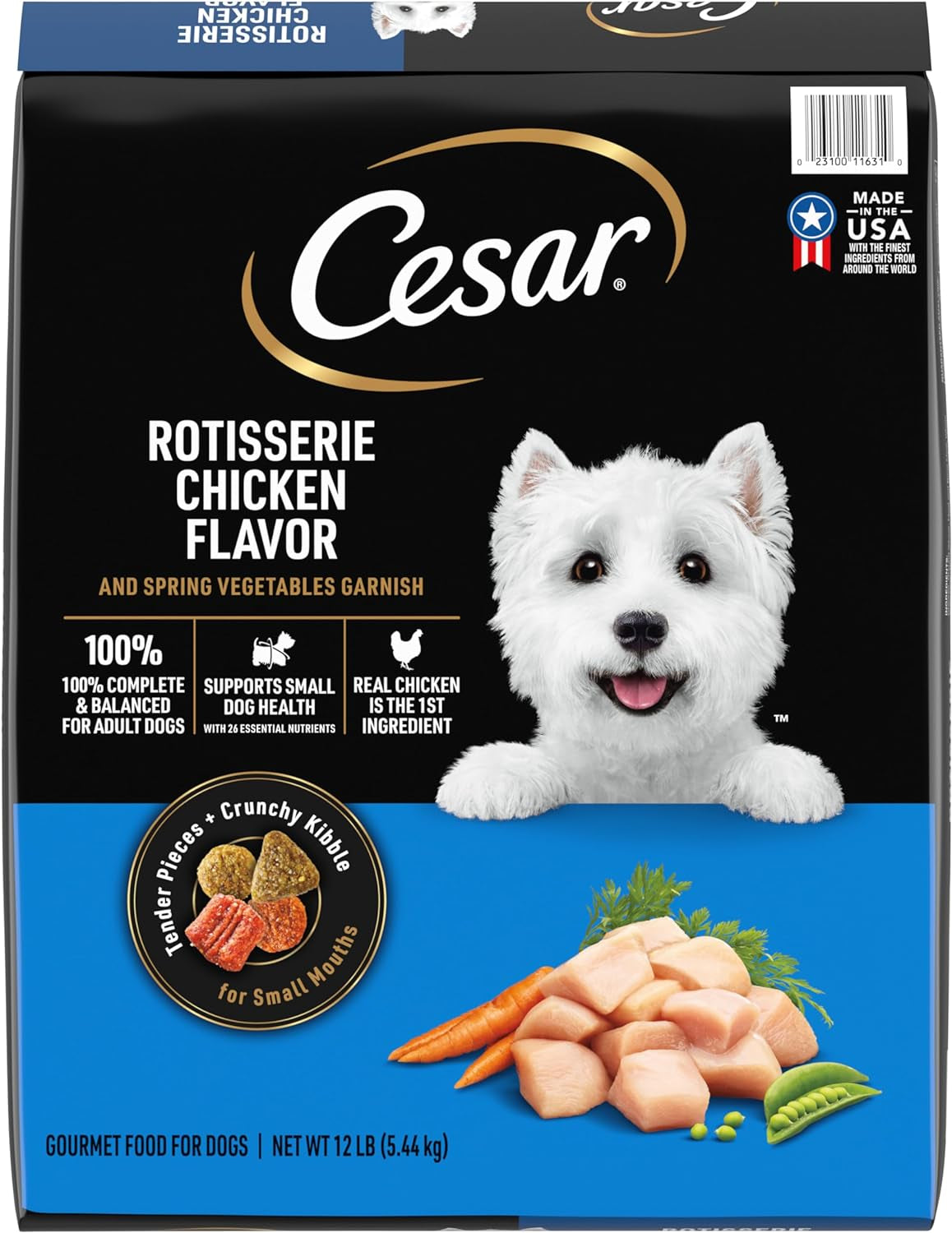 CESAR Small Breed Dry Dog Food Rotisserie Chicken Flavor and Spring Vegetables Garnish, 12 Lb. Bag