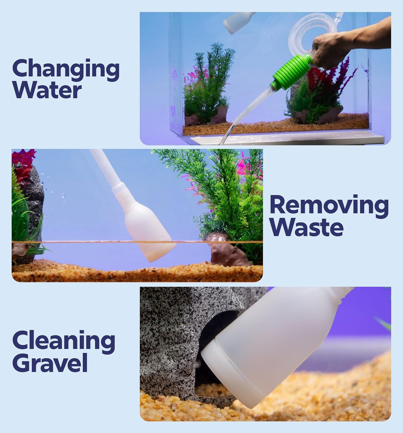 Luigi's Fish Tank Cleaner - Gravel Pump Vacuum for Aquarium - Hand Siphon Hose to Remove and Change Water or Sand in Minutes - Aquarium Cleaning Tools