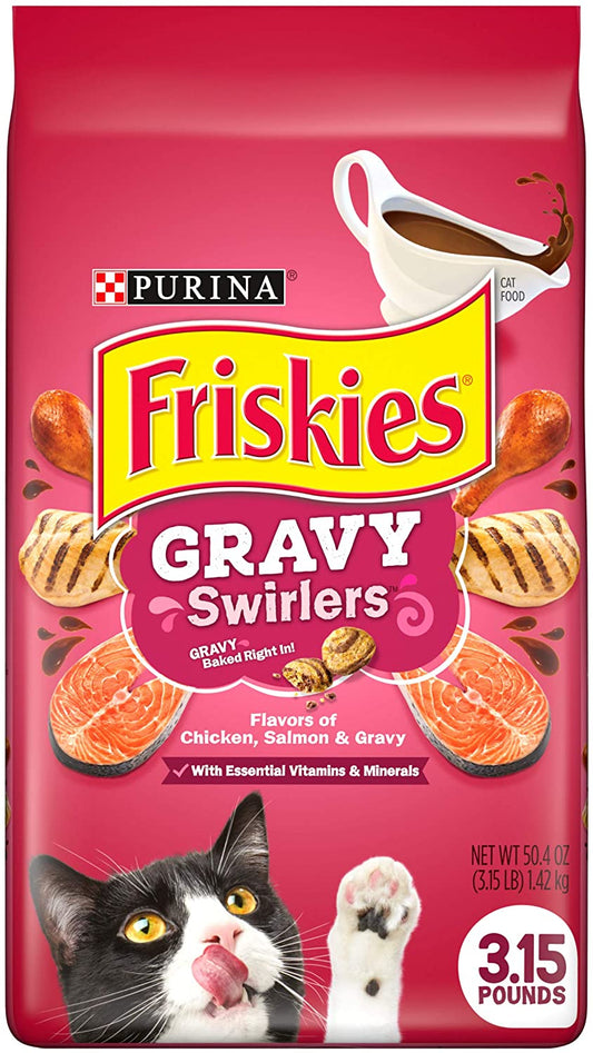 Purina Friskies Dry Cat Food, Gravy Swirlers - 3.15 Lb. Bag