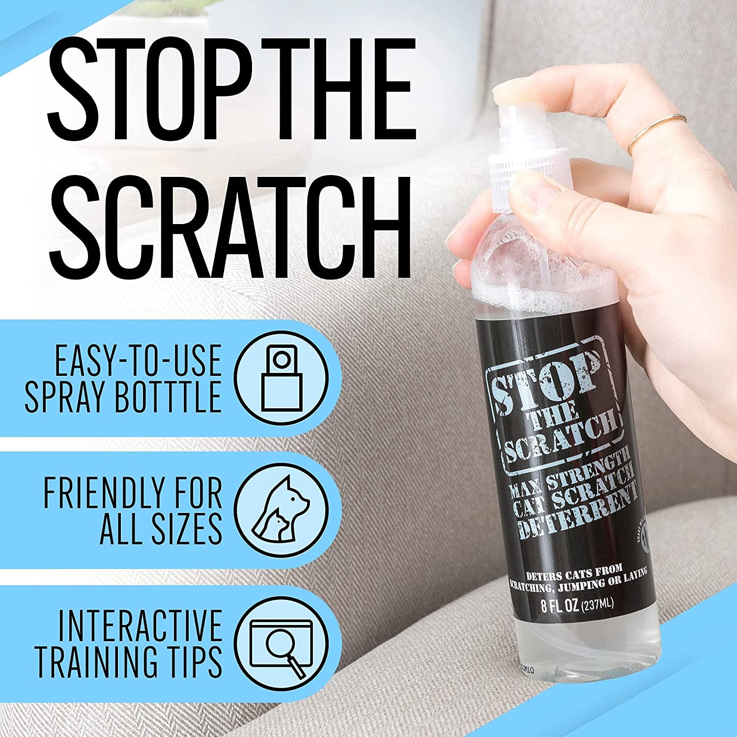 Emmy'S Best EBPP Stop the Scratch Cat Spray Deterrent for Kittens and Cats 32Oz - Non-Toxic, Safe for Plants, Furniture, Floors and More Cat Deterrent Spray with Rosemary Oil