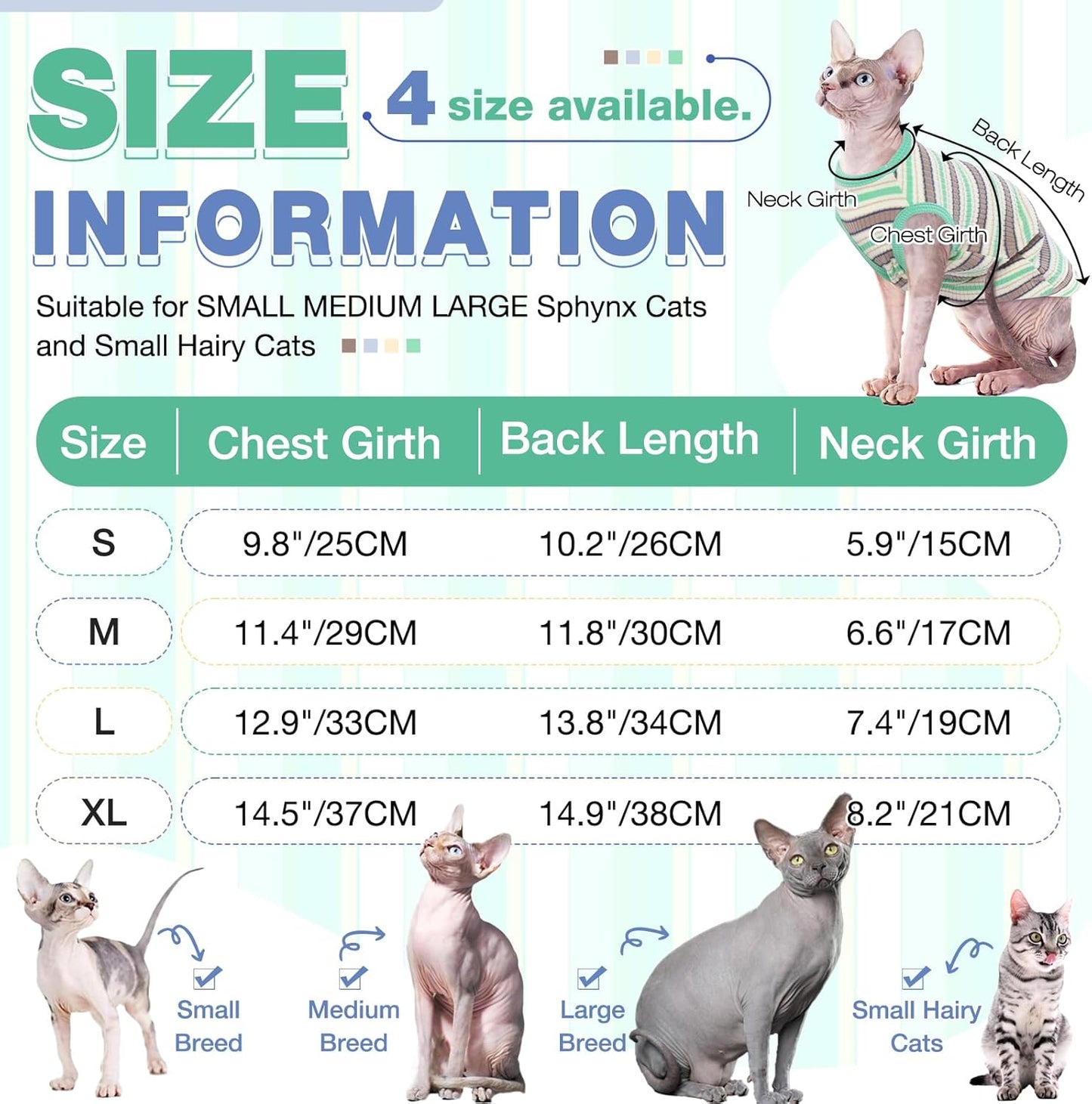 ROZKITCH Sphynx Cat Clothes, Soft Hairless Cat Shirt Stretchy Cat Sweater, Pullover Stripe Cat Pajamas, Cat Vest for Cornish Rex, Devon Rex, Peterbald Kitten Puppy Small Dog All Seasons Green XL