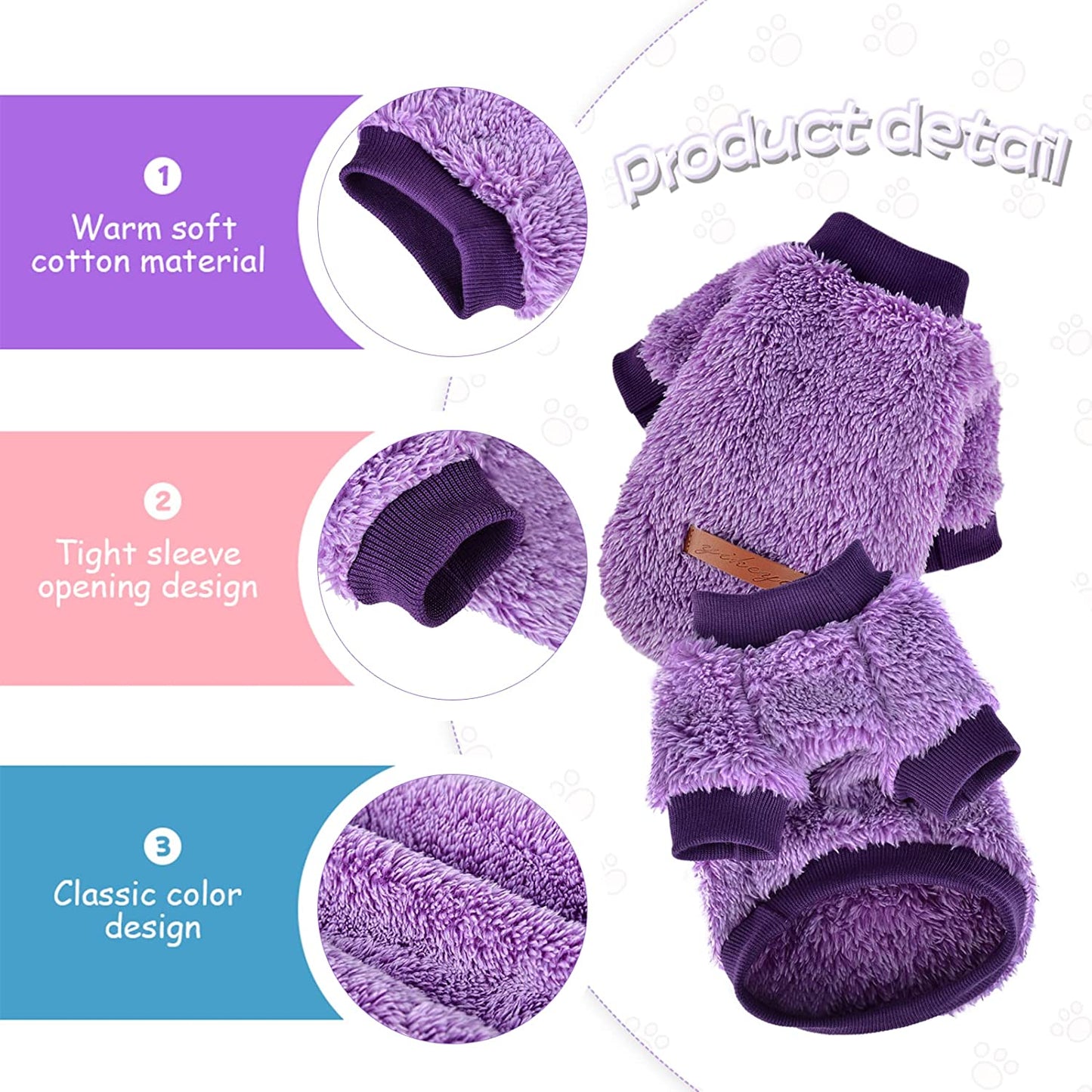 Small Dog Sweater, Chihuahua Fleece Clothes, XS Dog Clothes Winter Warm Puppy Sweaters Boys Girls Tiny Dog Outfits for Teacup Yorkie, Pet Cat Clothing (Purple, Xx-Small)