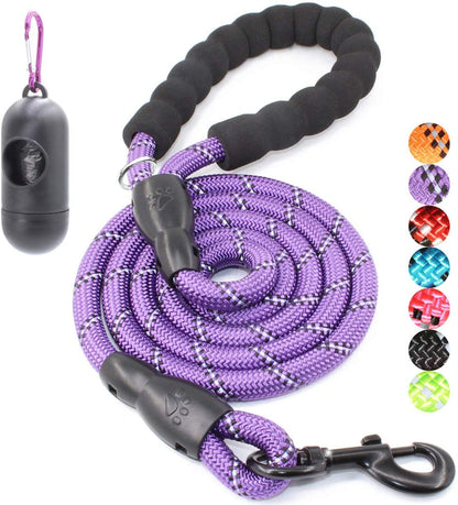 BAAPET 2/4/5/6 FT Dog Leash with Comfortable Padded Handle and Highly Reflective Threads for Small Medium and Large Dogs (6FT-1/2'', Purple)