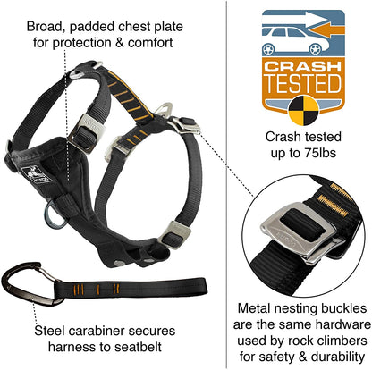 Kurgo Tru-Fit Enhanced Strength Dog Harness, Crash Tested Car Safety Harness for Dogs, Includes Pet Safety Seat Belt, Steel Nesting Buckles, Front D-Ring for No Pull Training, L, Black