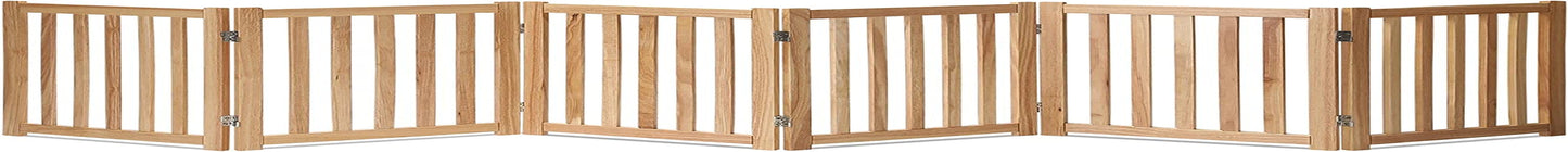 LZRS Solid Hardwood Freestanding Pet Gate,Wooden Dog Gates for Doorways,Nature Wood Dog Gates for the House,Dog Gate for Stairs,Freestanding Indoor Gate Safety Fence,Natural,24" Height-6 Panels