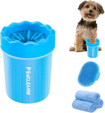 Dog Paw Cleaner, Portable Dog Paw Washer Pet Cleaning Silicone Brush with 3 Absorbent Towel, Pet Foot Cleaner for Small Breed Dogs(Blue)