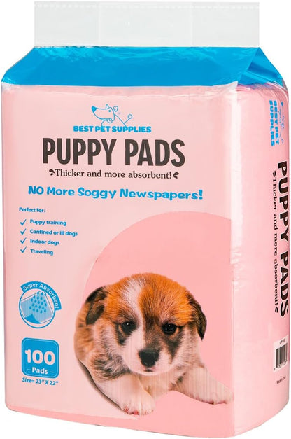 Best Pet Supplies Disposable Puppy Pads for Whelping Puppies and Training Dogs, 100 Pack, Ultra Absorbent, Leak Resistant, and Track Free for Indoor Pets, Floor Protection - Baby Pink (22.5" X 22")