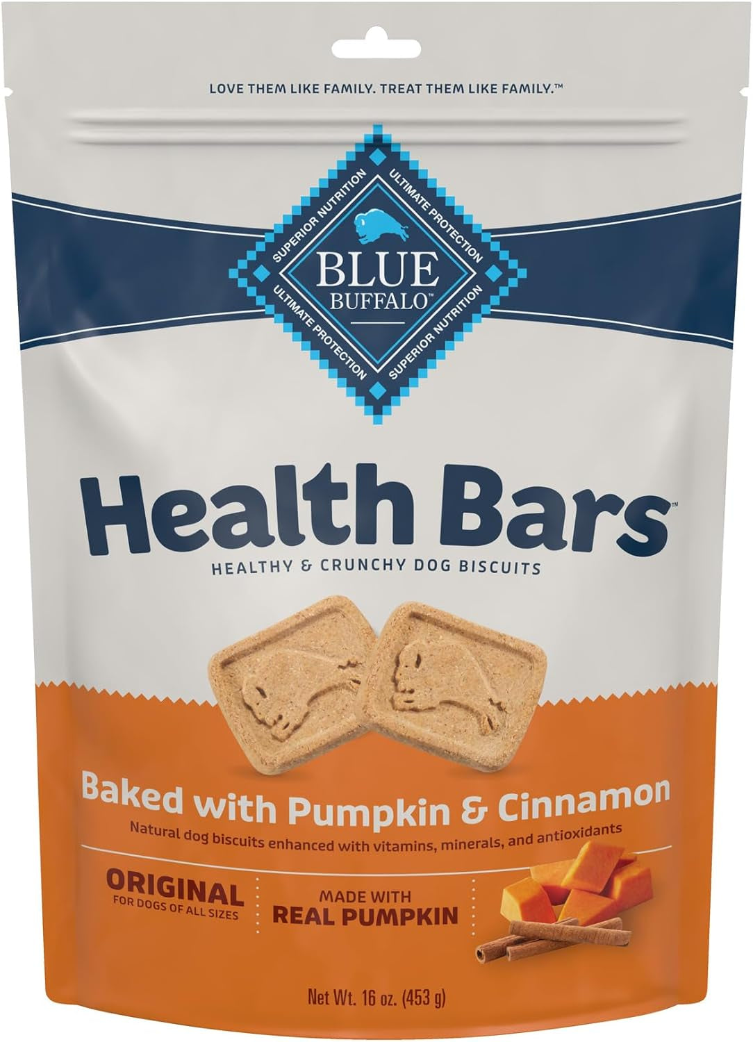 Blue Buffalo Health Bars Natural Crunchy Dog Treats Biscuits, Pumpkin & Cinnamon 16-Oz Bag