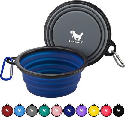 Rest-Eazzzy Large Collapsible Dog Bowls for Travel, 2-Pack Dog Portable Water Bowl for Dogs Cats Pet Foldable Feeding Watering Dish for Traveling Camping Walking with 2 Carabiners, BPA Free