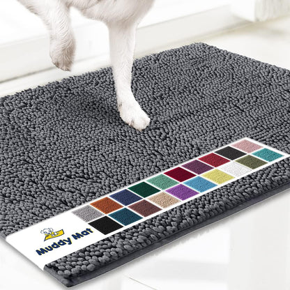 Muddy Mat® Shown ON TV Highly Absorbent Microfiber Door Mat and Pet Rug Non Slip Thick Washable Area and Bath Mat Soft Chenille for Kitchen Bathroom Bedroom Indoor and Outdoor - Grey Medium 30"X19"