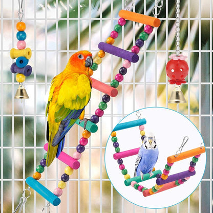 Bird Parakeet Toys,Swing Hanging Standing Chewing Toy Hammock Climbing Ladder Bird Cage Colorful Toys Suitable for Budgerigar, Parakeet, Conure, Cockatiel, Mynah, Love Birds, Finches