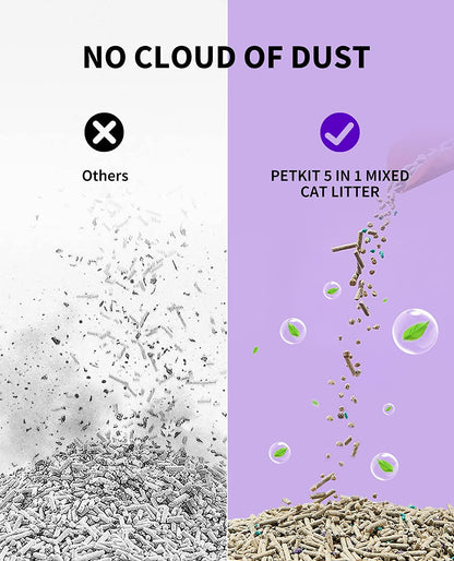 PETKIT Mixed 5 in 1 Cat Litter,Strong Clumping Cat Litters,Odor Control and Unscented Ultra Absorbent Water Flushable Bentonite Tofu Cat Litter,Dust-Free,8 lbs/Bag, Pack of 4