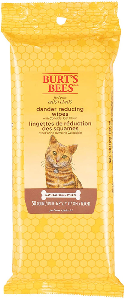 Burt'S Bees for Pets Anti-Hairball Cat Wipes | Grooming Cat Wipes for Hairball Control | Cruelty Free, Sulfate & Paraben Free, Ph Balanced for Cats - Made in the USA, 50 Ct