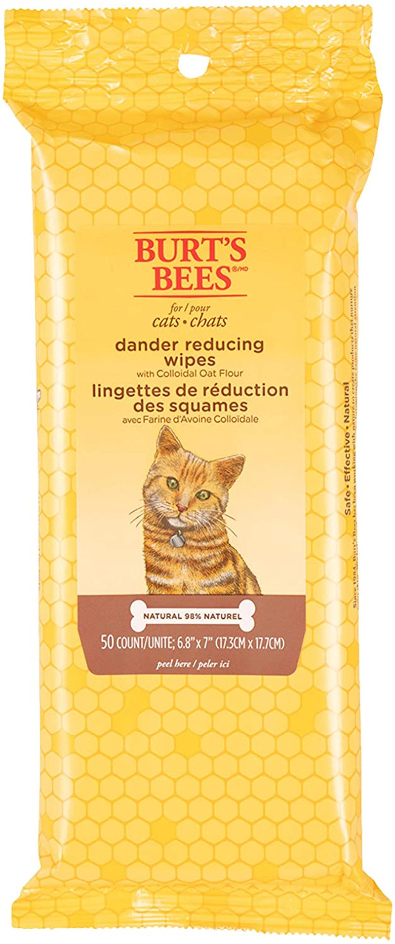 Burt'S Bees for Pets Cat Natural Dander Reducing Wipes | Kitten and Cat Wipes for Grooming, 50 Count | Cruelty Free, Sulfate & Paraben Free, Ph Balanced for Cats - Made in the USA