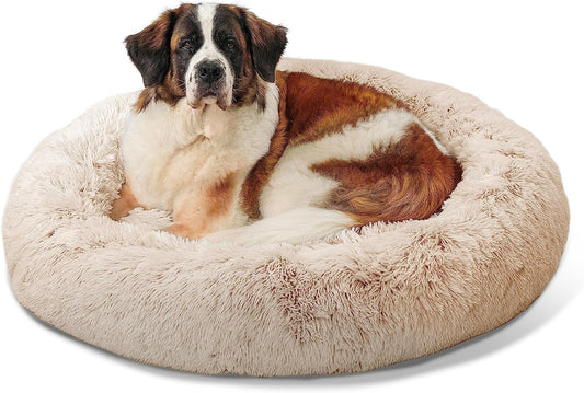 Best Friends by Sheri the Original Calming Donut Cat and Dog Bed in Shag Fur Taupe, Extra Large 45"