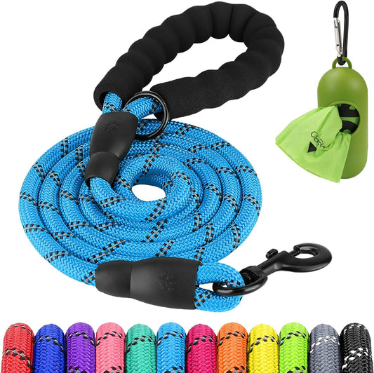 Joytale 6/5/4 FT Leashes for Small Medium Breed Dogs, Heavy Duty Nylon Braided Rope Dog Leash, Comfortable Padded Handle Strong Leashes with Poop Bags and Dispenser, Skyblue, 5'×3/8''