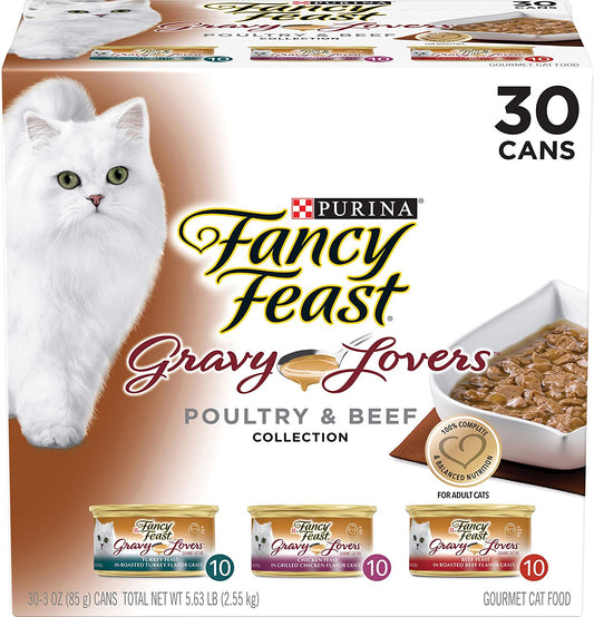 Purina Fancy Feast Gravy Lovers Poultry and Beef Gourmet Wet Cat Food Variety Pack - (Pack of 30) 3 Oz. Cans