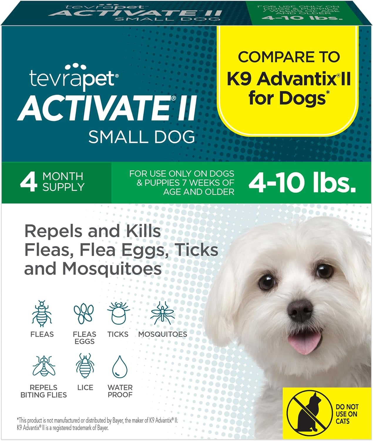 Activate II Flea and Tick Prevention for Dogs | 4 Count | Small Dogs 4-10 Lbs | Topical Drops | 4 Months Flea Treatment