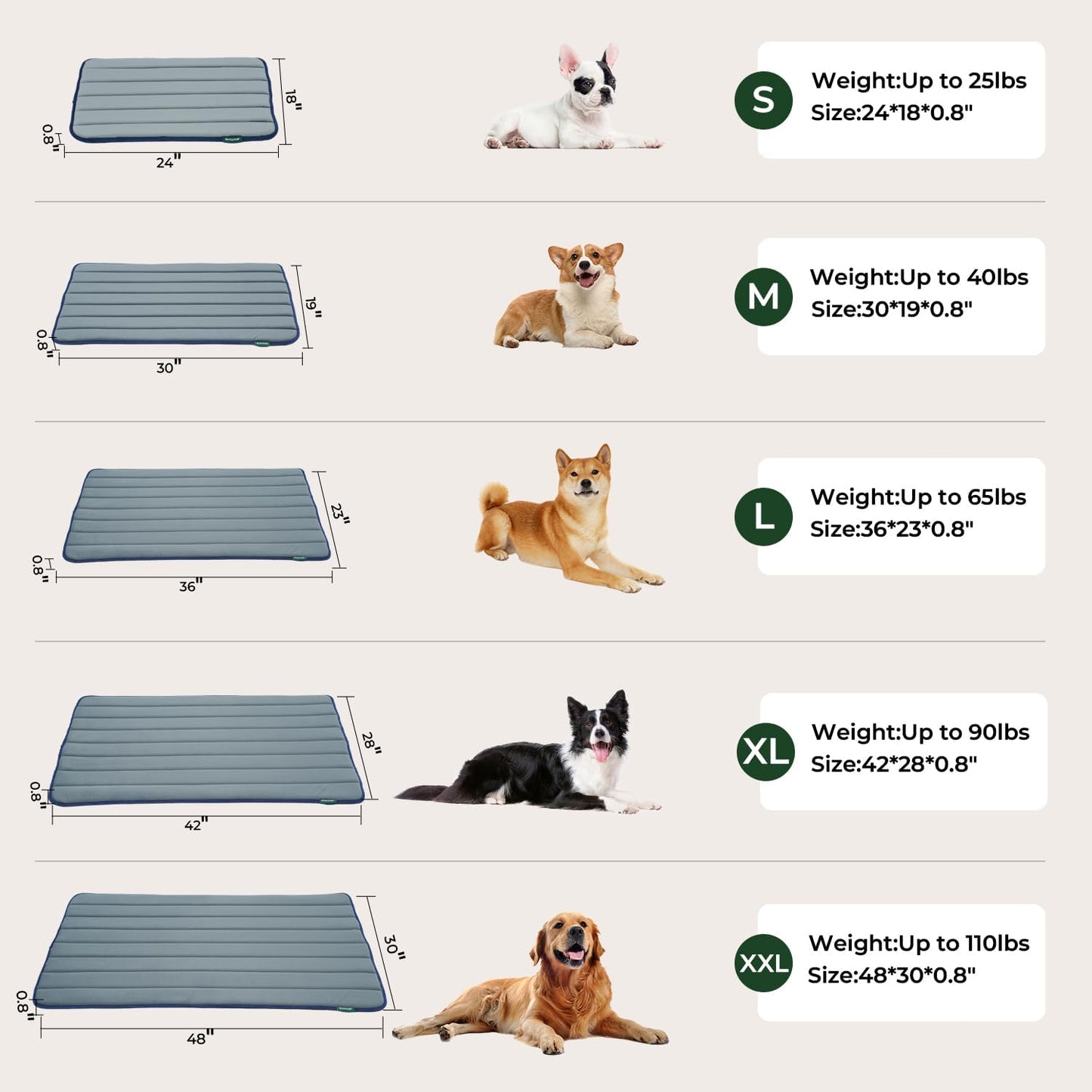 BALANCE Dog Crate Pad, Dog Foam Crate Mat Kennel Pad, Washable Water-Resistant Pet Bed Flat Dog Cage Mat for Small Dogs