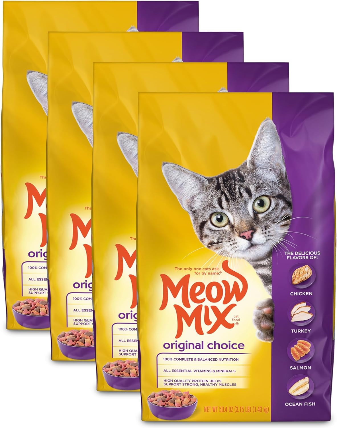 Meow Mix Original Choice Dry Cat Food, 3.15 Pound (Pack of 4), Complete & Balanced Nutrition