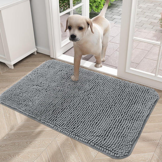 OLANLY Dog Door Mat for Muddy Paws, Absorbs Moisture and Dirt, Absorbent Non-Slip Washable Mat, Quick Dry Microfiber, Mud Mat for Dogs, Entry Indoor Door Mat for inside Floor(24X16 Inches, Grey)