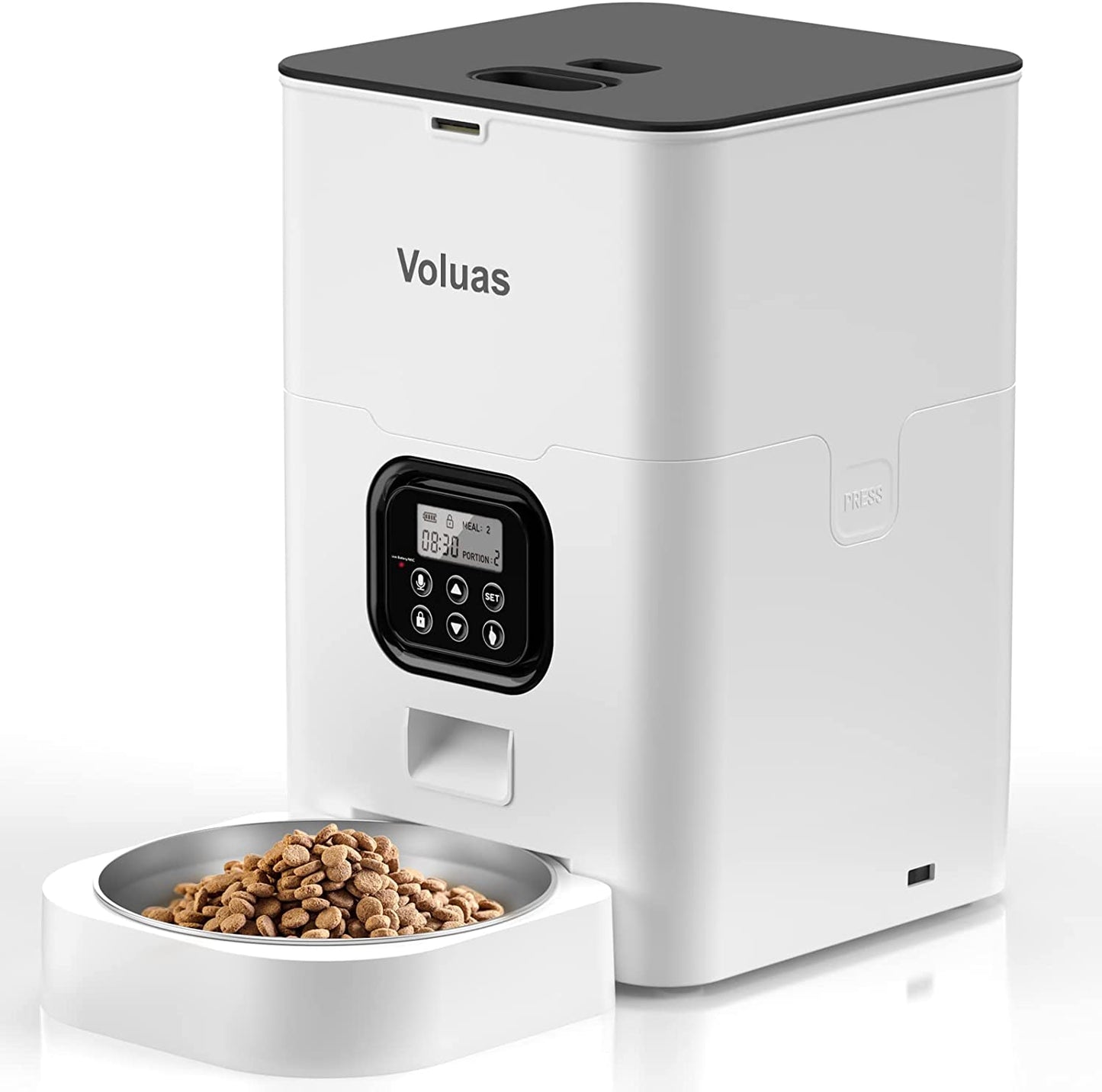 VOLUAS Cat Dry Food Dispenser with Timer, Automatic Cat Feeders with Desiccant Bag, Programmable Portion Size Control 4 Meals per Day, 10S Voice Recorder