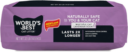 WORLD'S BEST CAT LITTER Multiple Cat Lavender Scented 15-Pounds - Natural Ingredients, Quick Clumping, Flushable, 99% Dust Free & Made in USA - Calming Fragrance & Long-Lasting Odor Control