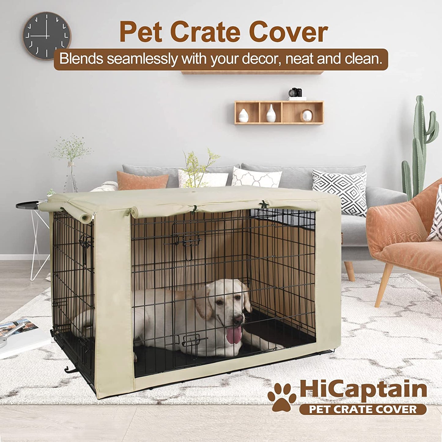 Hicaptain Folding Metal Dog Crate Cover for 42 Inch Wire Pet Cage (Black)