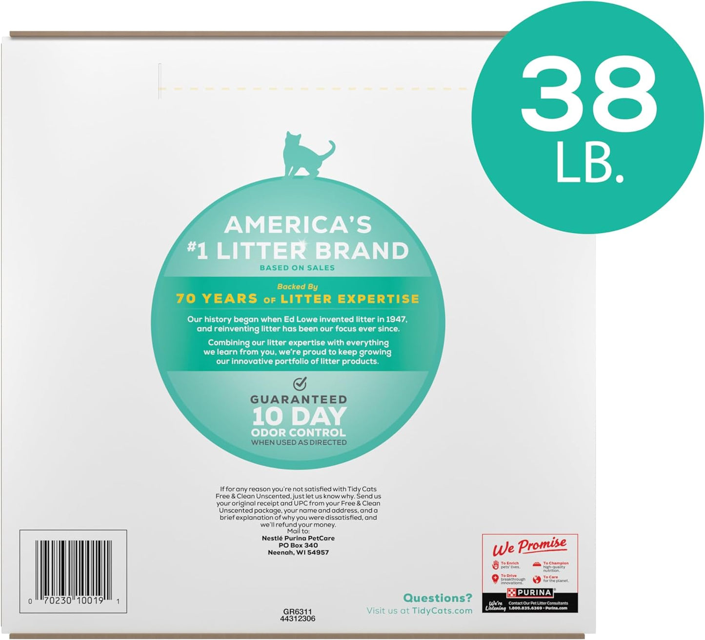 Purina Tidy Cats Clumping Cat Litter Odor Control, Free and Clean Unscented Multi Cat Litter - 16 Lb. Bag