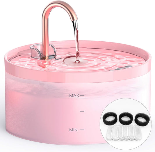 Cat Water Fountain with Tap Shape: 3.2L Cat Fountain for Cats - Super Quiet Water Pump - Filters Hair - Easy Disassembly - 6 Filters + 3 Foam Filters - Pink Cat Fountains for Drinking