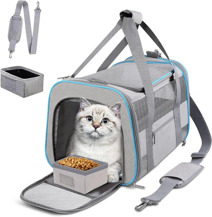 Cat Carrier Dog Carrier Pet Carrier Airline Approved for Small Dogs Medium Cats Puppies under 15 Lbs, Collapsible Soft Sided Dog Travel Carriers for Puppy and Kitten, Light Grey