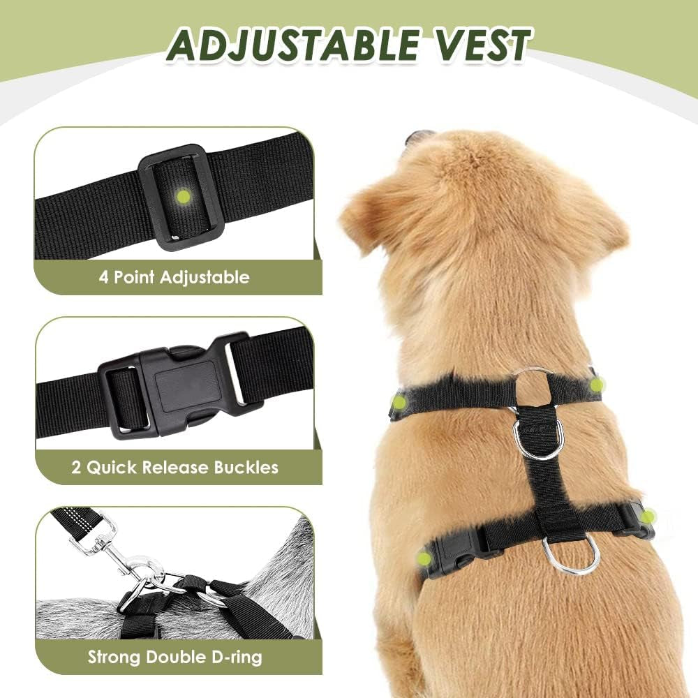 Slowton Dog Seat Belt Harness for Car, Dog Car Harness Adjustable Mesh Breathable & Dog Seatbelt Safety Tether with Elastic Bungee for Small Medium Large Pets(Lime, Double Clip, L)