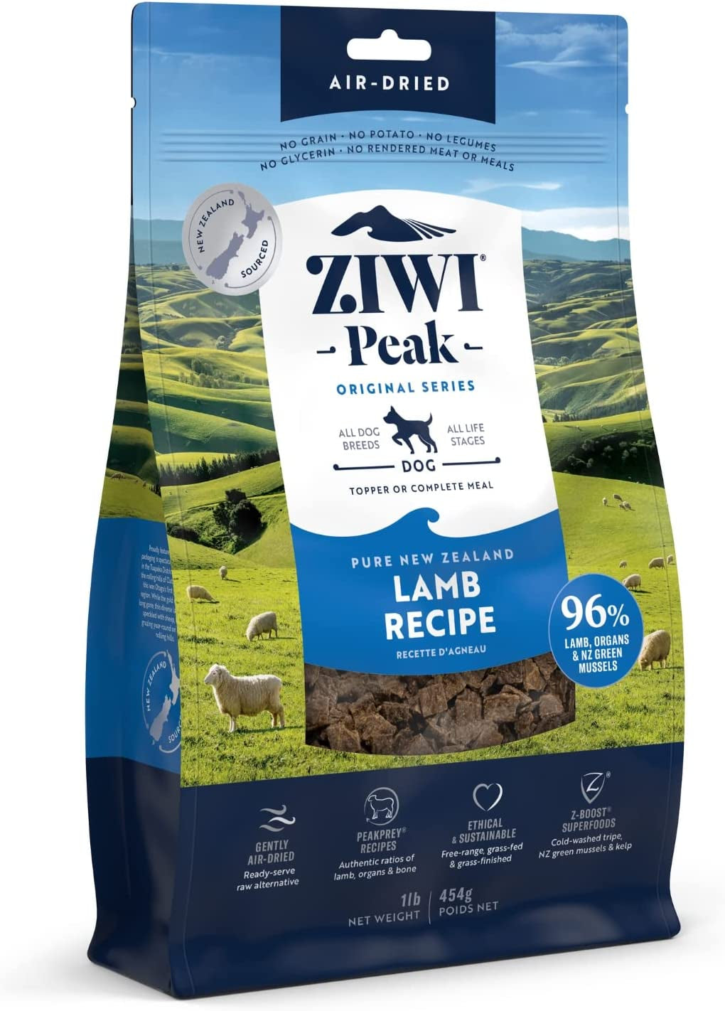 ZIWI Peak Air-Dried Dog Food – All Natural, High Protein, Grain Free and Limited Ingredient with Superfoods (Lamb, 1.0 Lb)