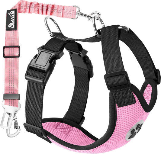 Lukovee Dog Seat Belt for Car, Adjustable Dog Car Harness for Large Medium Small Dogs, Soft Padded & Breathable Mesh Dog Seatbelt with Car Strap and Carabiner(Pink Double Clip,Large)