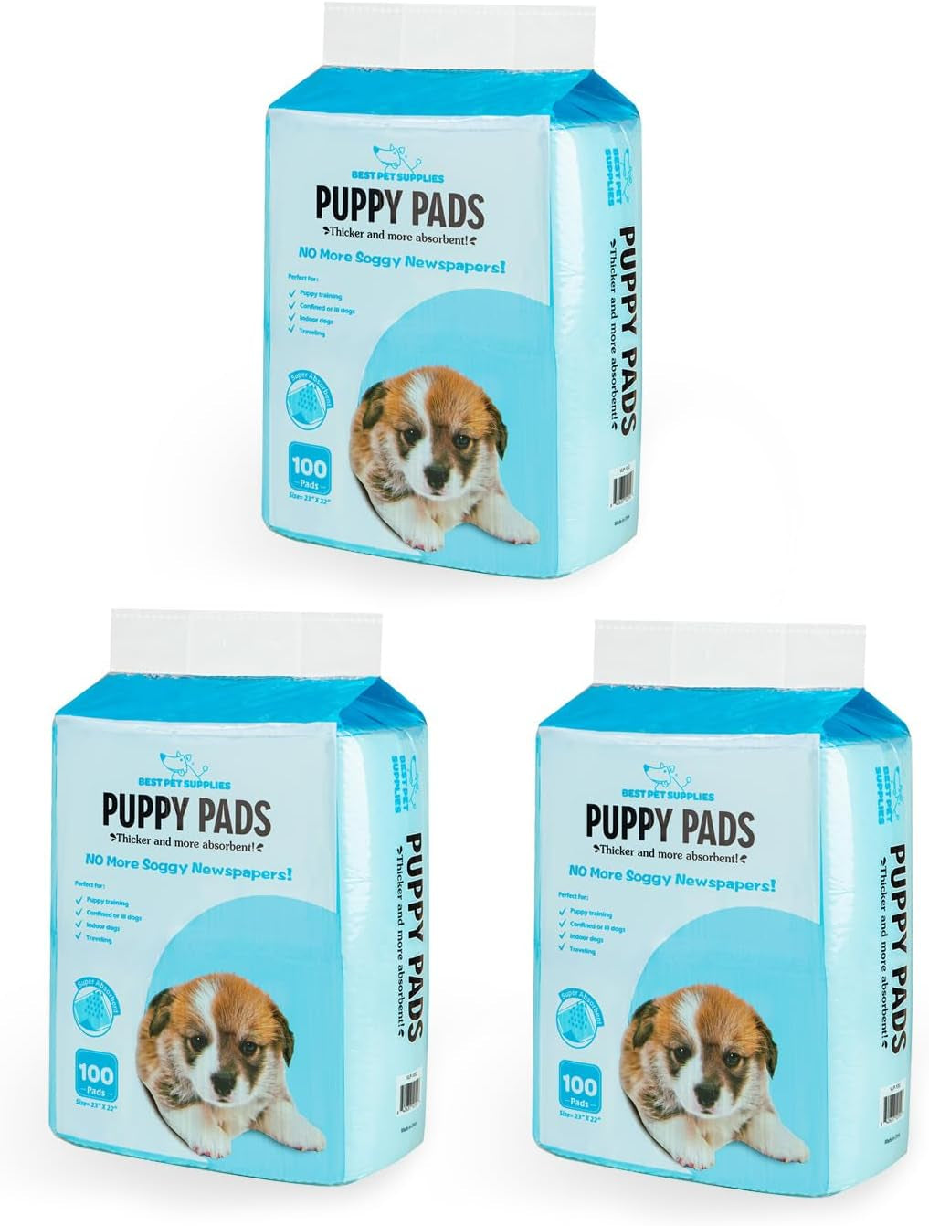 Best Pet Supplies Disposable Puppy Pads for Whelping Puppies and Training Dogs, 300 Pack, Ultra Absorbent, Leak Resistant, and Track Free for Indoor Pets, Floor Protection - Baby Blue (22.5" X 22")