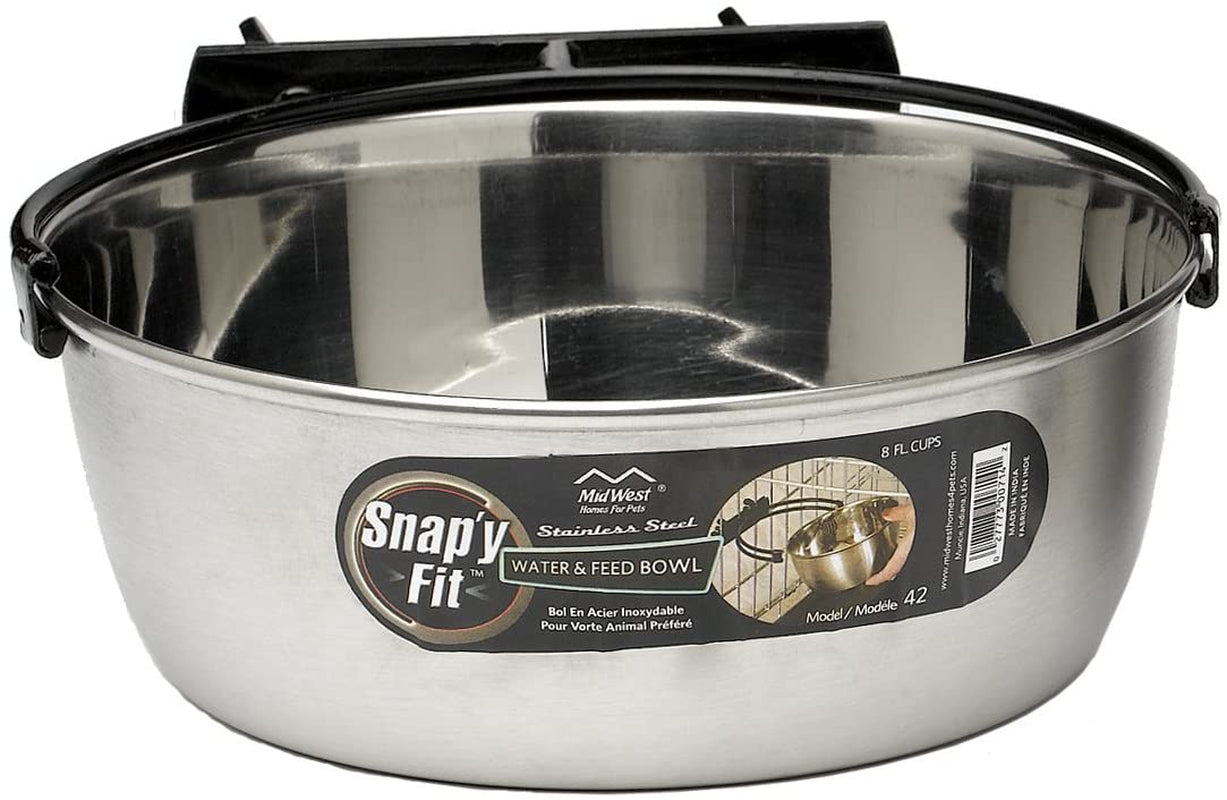 Midwest Homes for Pets Snap'Y Fit Stainless Steel Food Bowl / Pet Bowl, 2 Qt. for Dogs & Cats (42), Silver