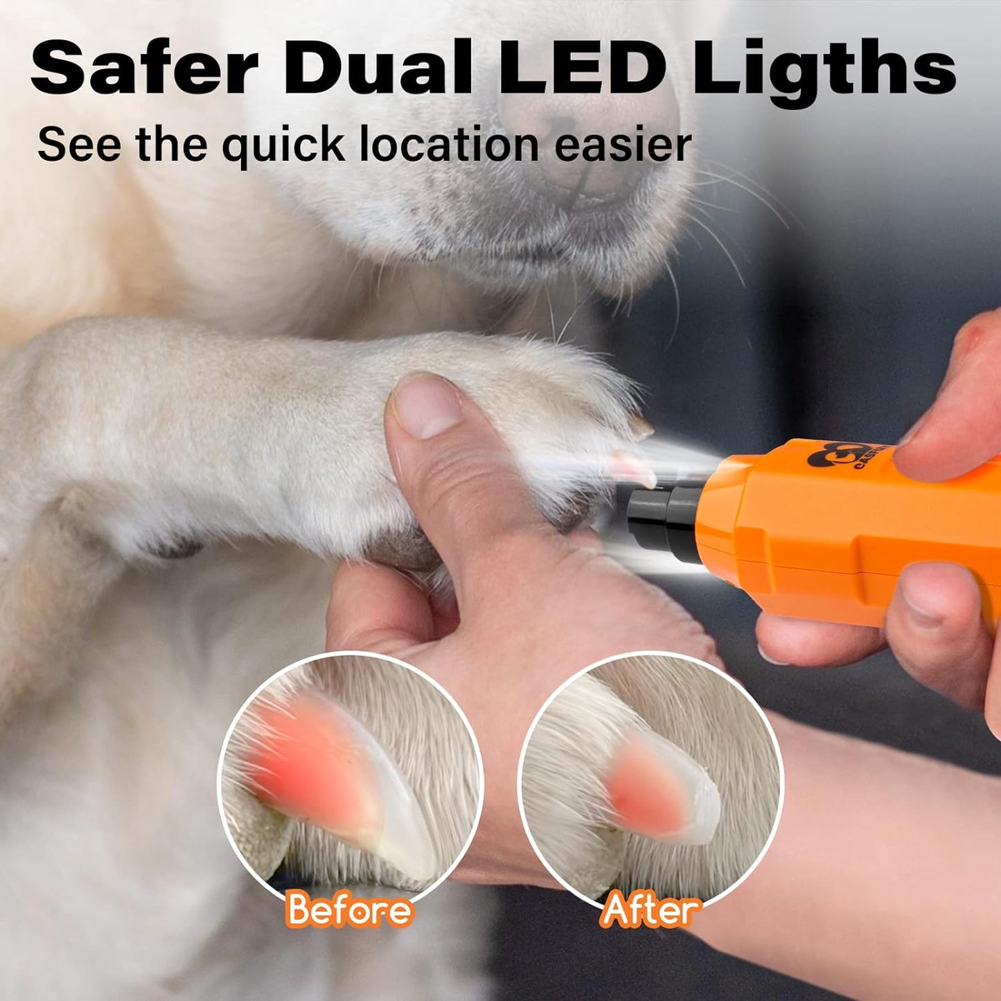 Casfuy 6-Speed Dog Nail Grinder with 2 LED Lights- Newest Pet Nail Grinder Rechargeable Quiet Electric Dog Nail Trimmer for Large Medium Small Dogs Painless Paws Grooming & Smoothing Tool (Green)