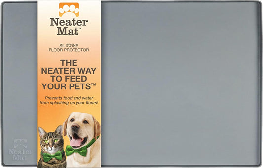 Neater Pet Brands Neater Mat - Waterproof Silicone Pet Bowls Mat - Protect Floors from Food & Water (Gunmetal, 16" X 10" Silicone)