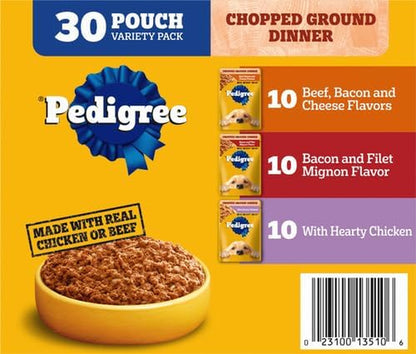 PEDIGREE CHOPPED GROUND DINNER Adult Soft Wet Dog Food Variety Pack, 3.5 Ounce (Pack of 18)