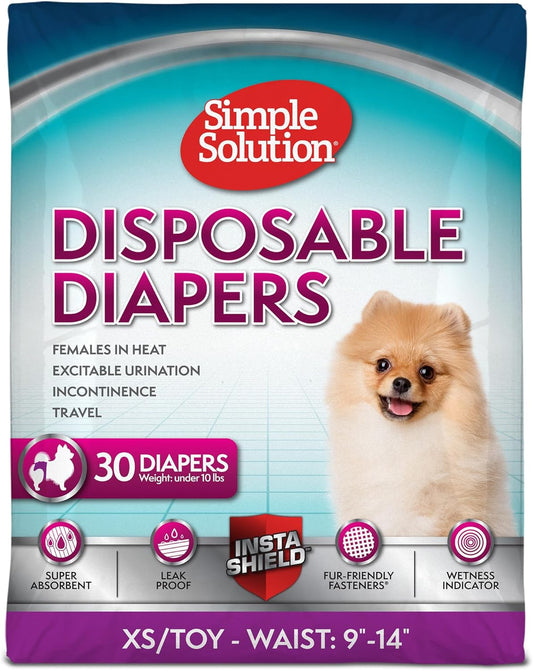 Simple Solution True Fit Disposable Dog Diapers for Female Dogs | Super Absorbent with Wetness Indicator | Xs/Toy | 30 Count