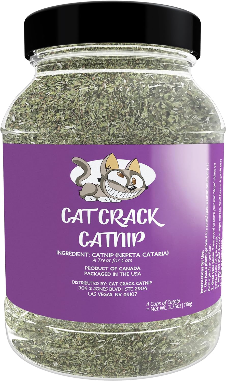 Cat Crack Catnip, Zoomie-Inducing Cat Nip Blend, North American Made & 100% Natural, Safe & Non-Addictive Catnip Treats Used to Supplement Catnip Toys, Catnip Spray, & Cat Accessories (4 Cups)