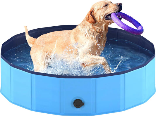 Niubya Foldable Dog Pool, Collapsible Hard Plastic Dog Swimming Pool, Portable Bath Tub for Pets Dogs and Cats, Pet Wading Pool for Indoor and Outdoor, 32 X 8 Inches