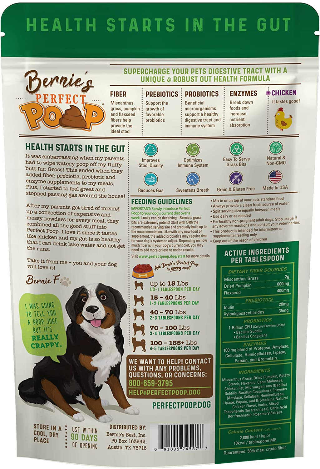 Perfect Poop Digestion & General Health Supplement for Dogs: Fiber, Prebiotics, Probiotics & Enzymes Relieve Digestive Conditions, Optimize Stool, and Improve Health (Chicken, 12.8 Oz)