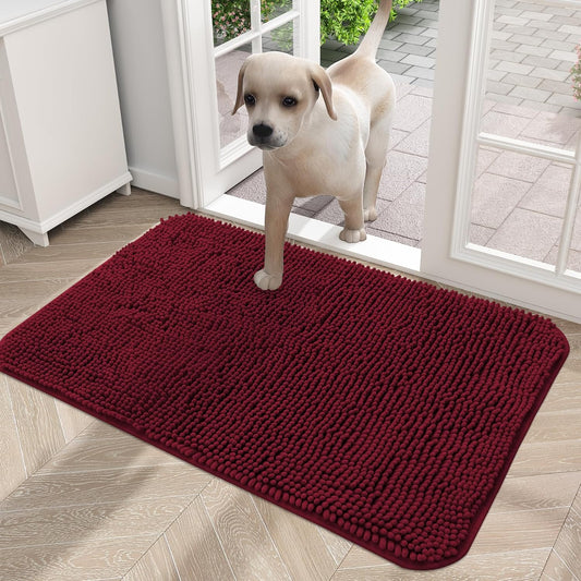 OLANLY Dog Door Mat for Muddy Paws, Absorbs Moisture and Dirt, Absorbent Non-Slip Washable Mat, Quick Dry Microfiber, Mud Mat for Dogs, Entry Indoor Door Mat for inside Floor(24X16 Inches, Burgundy)