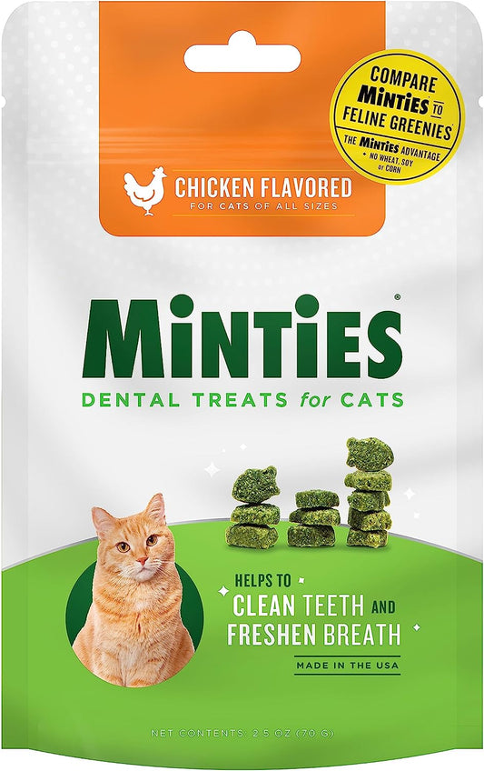 Minties Dental Treats for Cats, (Chicken/Salmon) Flavored Treats for Cats, Freshens Breath and Controls Tartar, 2.5Oz