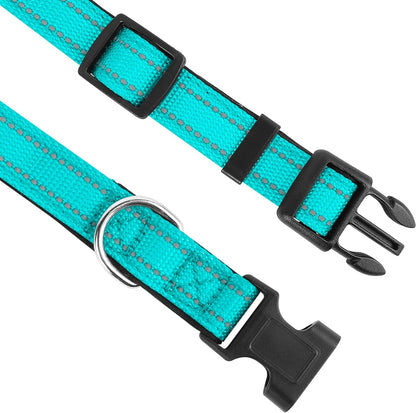 Reflective Dog Collar, Adjustable Soft Neoprene Padded Nylon Pet Collars with Buckle for Puppy and Small Dogs, Sky Blue,Xs