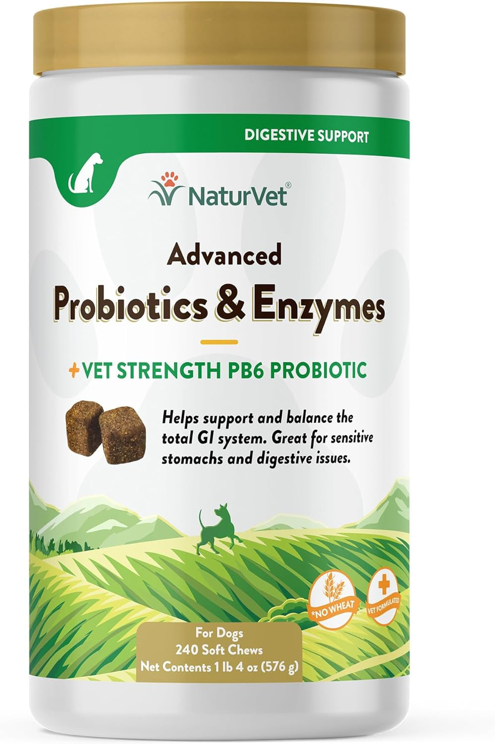 Naturvet – Advanced Probiotics & Enzymes - plus Vet Strength PB6 Probiotic – Supports and Balances Pets with Sensitive Stomachs & Digestive Issues – for Dogs & Cats 240 Ct