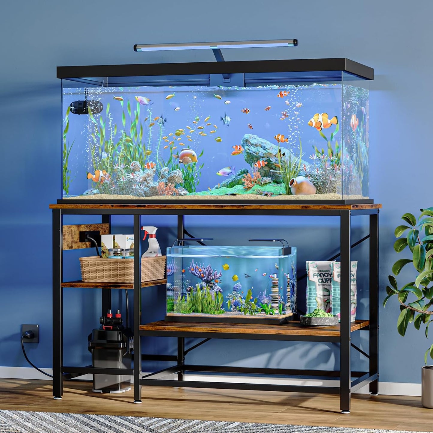 Bestier 55 Gallon Fish Tank Stand with Power Outlet, 49x13 Metal Aquarium Stand, 6-Leg Reptile Tank Stand with 3-Tier Adjustable Storage Shelves, 700LBS Capacity